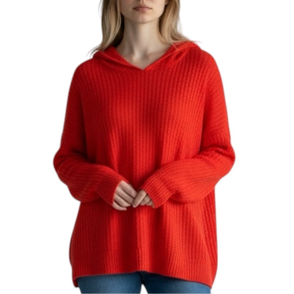 CHASER Waffle Knit Boxy Fit Pullover Hoodie in Orange/Red Size XL